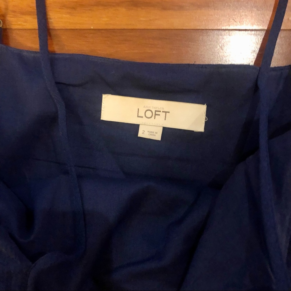 LOFT Navy Mini Dress with Ruffle Neckline - Picture 5 of 6
